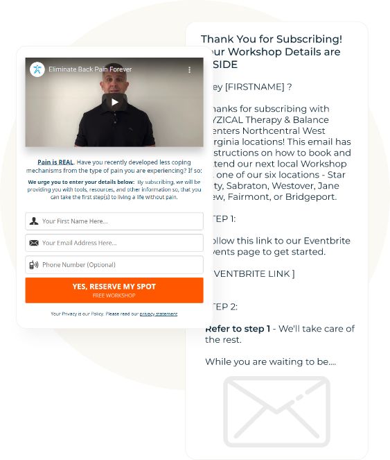 FYZICAL Clickfunnel's landing page form and email snippet screenshot